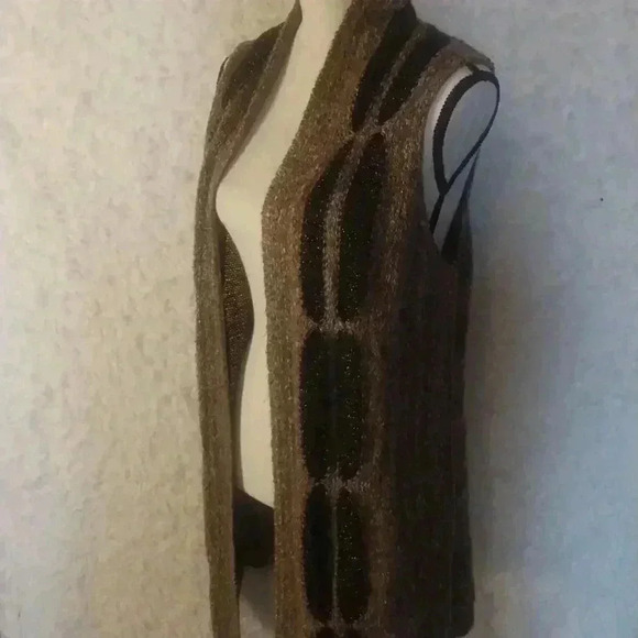 Chico's Women Randall Chestnut Brown Sweater Vest Open Front Metallic Chic - Picture 7 of 11